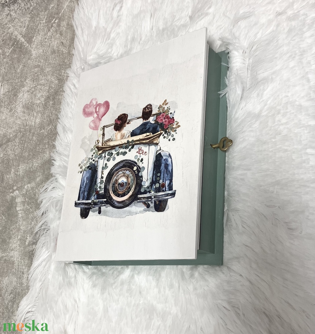 Autós könyvformájú pénzátadó doboz esküvőre - Ajándékátadó - esküvő - emlék & ajándék - nászajándék - esküvői pénzátadó doboz - Meska.hu