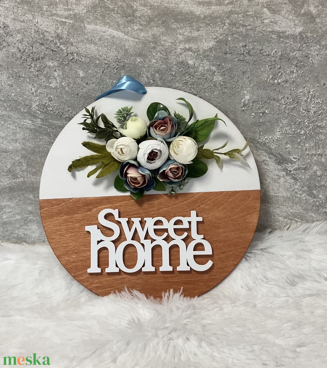Virágos ajtókopogtató - ajtódísz Sweet home felirattal - otthon & életmód - dekoráció - ajtó- és ablak dekoráció - ajtódísz & kopogtató - Meska.hu