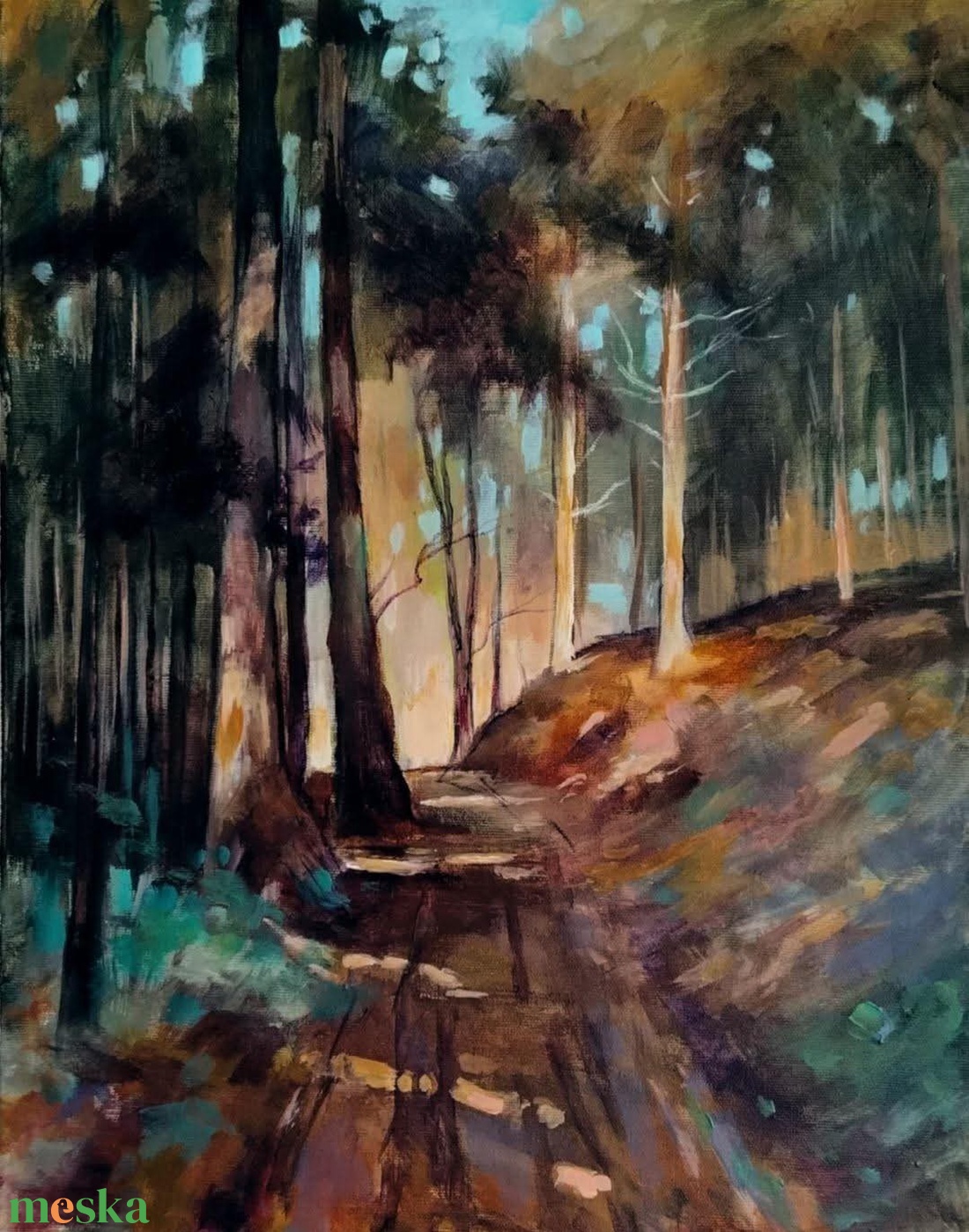 Erdei fények - egyedi, keretezett akrilfestmény, 50x40 cm. - művészet - festmény - akril - Meska.hu