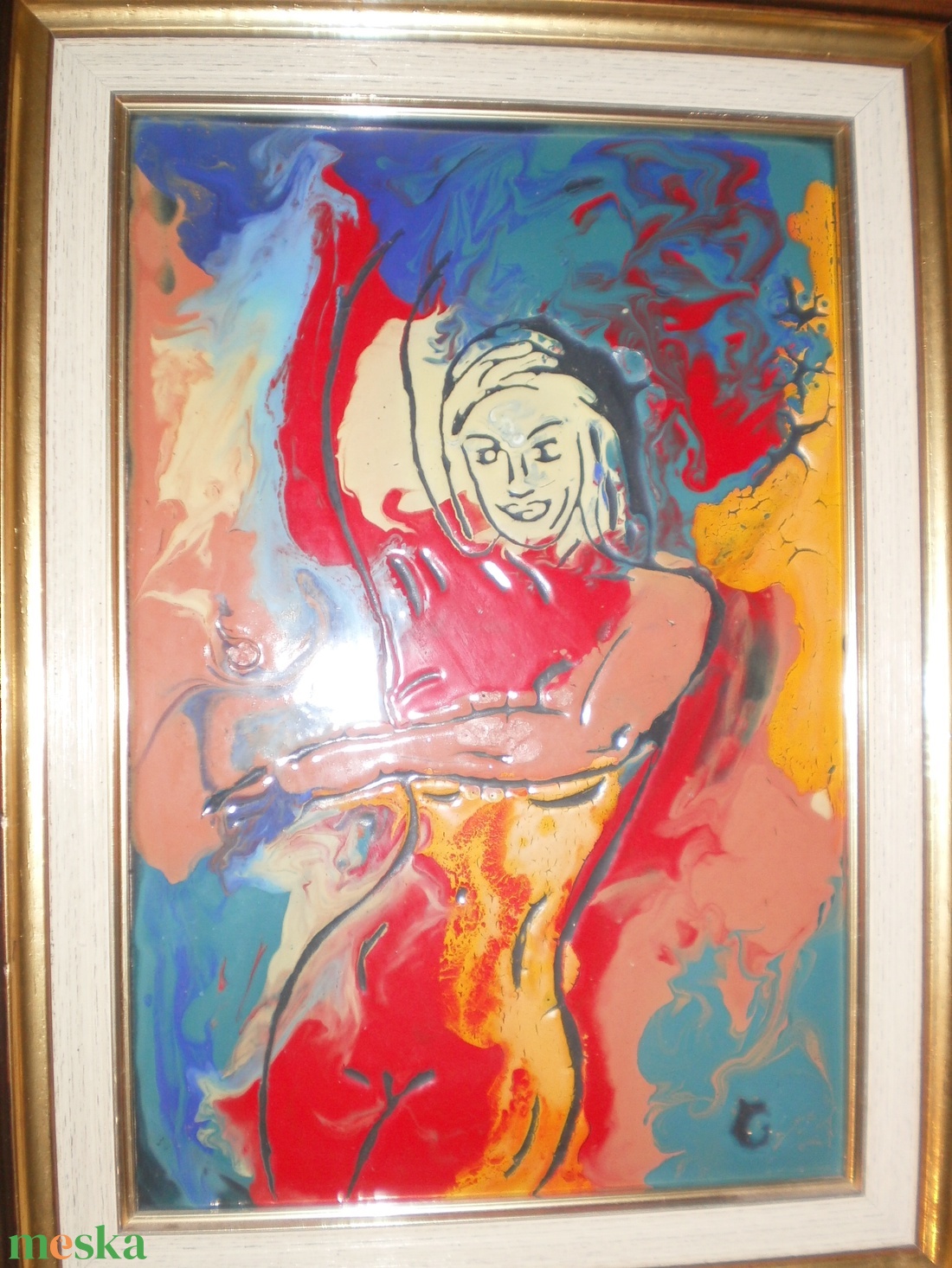 Tűzzománckép. Cím: Táncoló. Nagy méret: 30 cmX 20 cm. Kerettel együtt: 46,5x 36 cm. - művészet - festmény - tűzzománc - Meska.hu Tűzzománckép. Cím: Táncoló. Nagy méret: 30 cmX 20 cm. Kerettel együtt: 46,5x 36 cm. - művészet - festmény - tűzzománc - Meska.hu