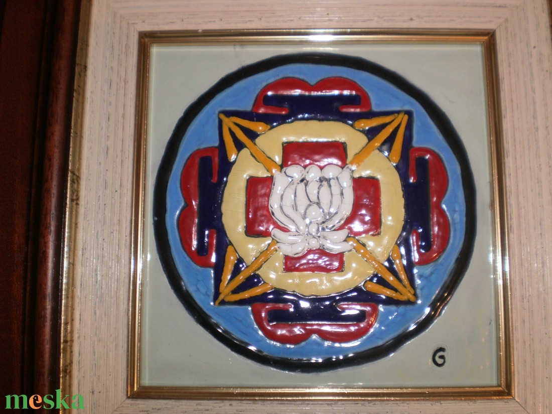 Tűzzománckép. Cím: Mandala, méret: 15 cmX 15 cm. + keret - művészet - festmény - tűzzománc - Meska.hu