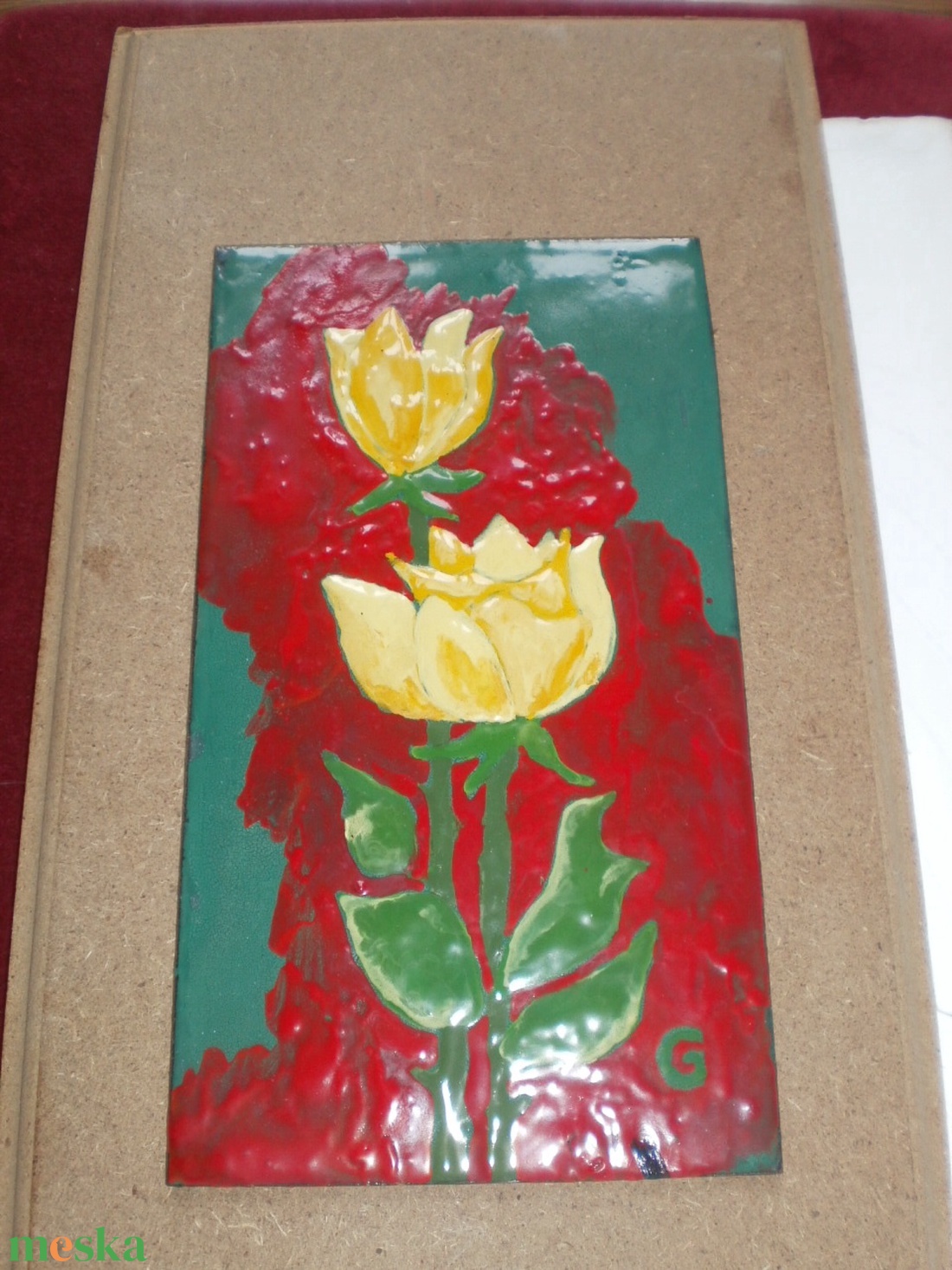 Tűzzománckép. Cím: Sárga tulipán, méret: 20 cmX 11 cm.  - művészet - festmény - tűzzománc - Meska.hu