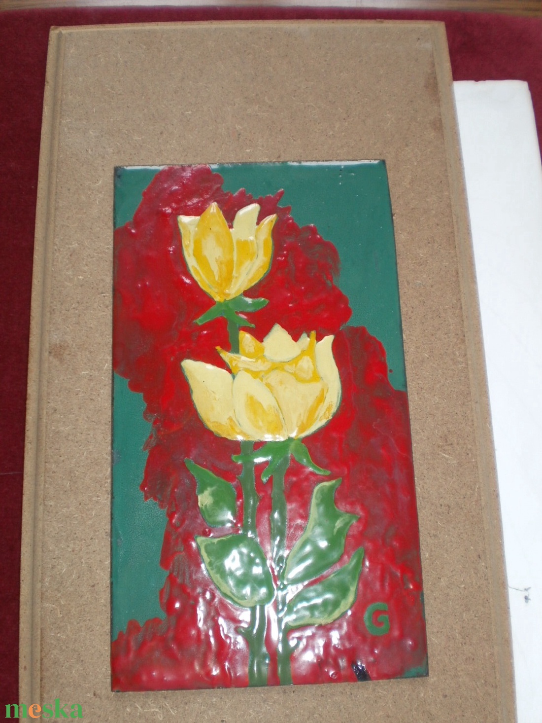 Tűzzománckép. Cím: Sárga tulipán, méret: 20 cmX 11 cm.  - művészet - festmény - tűzzománc - Meska.hu