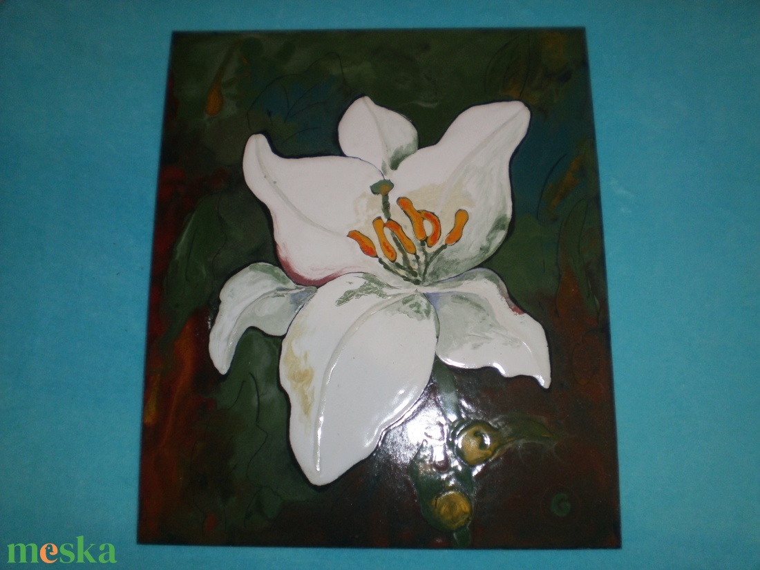 Tűzzománckép. Cím: Liliom, méret: 24 cmX 20 cm.  (nagy méret) - művészet - festmény - tűzzománc - Meska.hu
