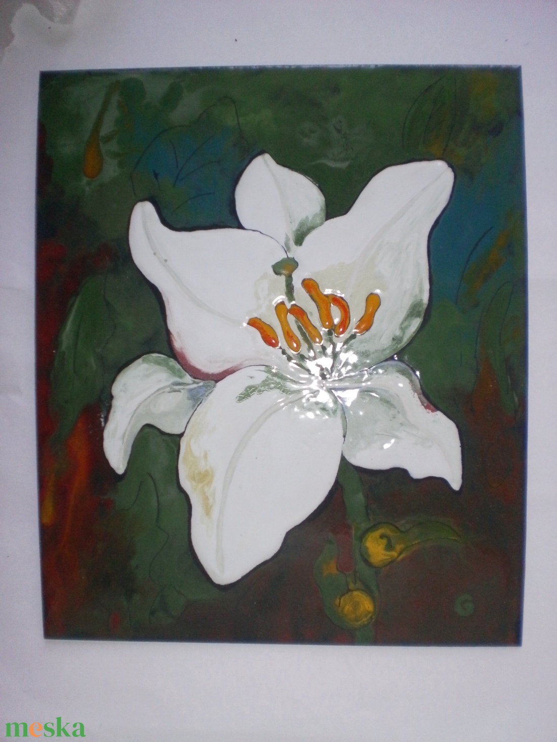 Tűzzománckép. Cím: Liliom, méret: 24 cmX 20 cm.  (nagy méret) - művészet - festmény - tűzzománc - Meska.hu