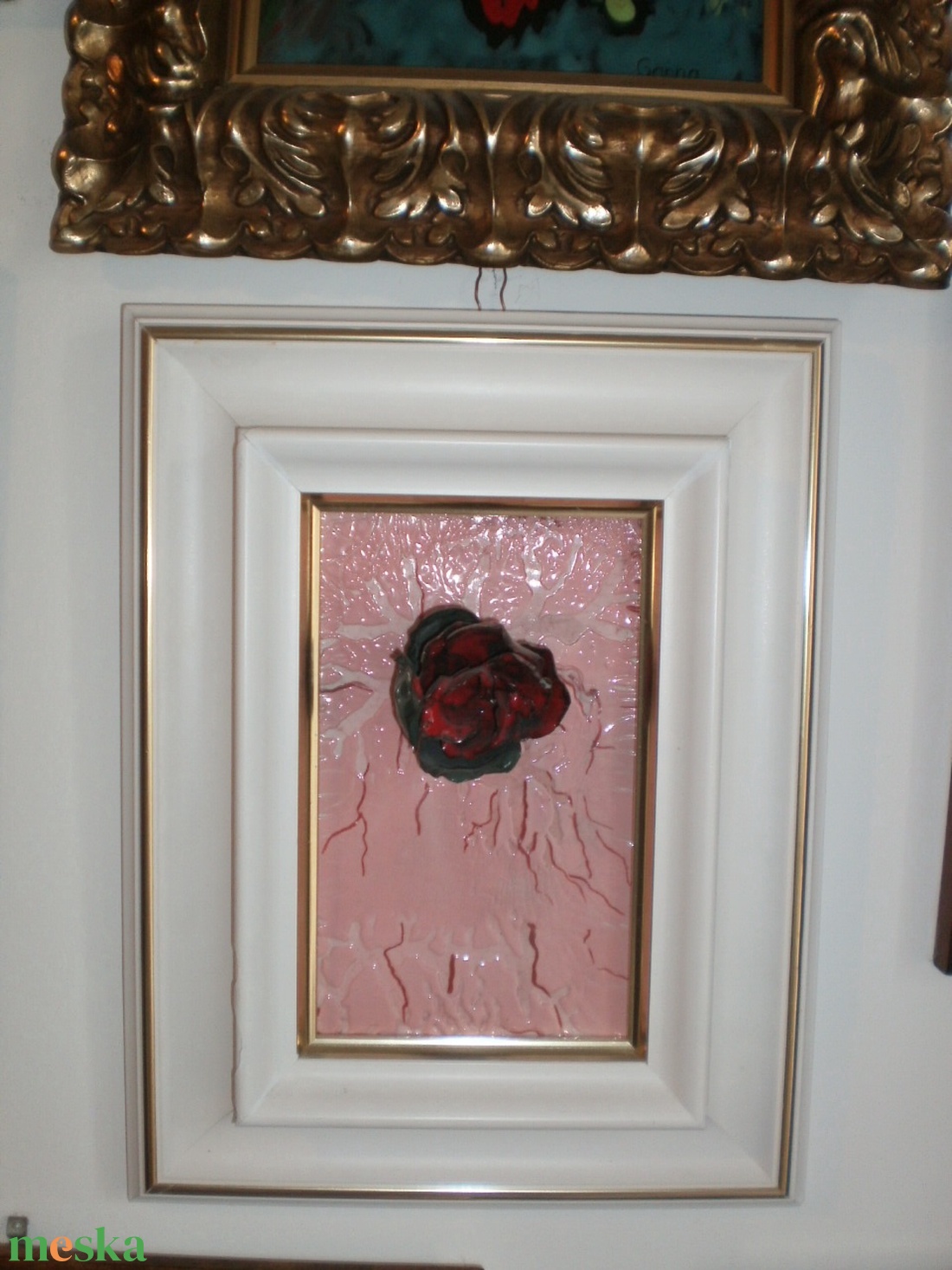 Tűzzománckép. Cím: Rézrózsa. méret: 18 cm, X 11 cm. A síkra rögzített zománcozott rézrózsa. - művészet - festmény - tűzzománc - Meska.hu