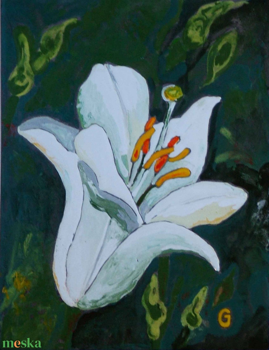 Tűzzománckép. Cím: Liliom, méret: 24 cmX 20 cm.  (nagy méret) - művészet - festmény - tűzzománc - Meska.hu