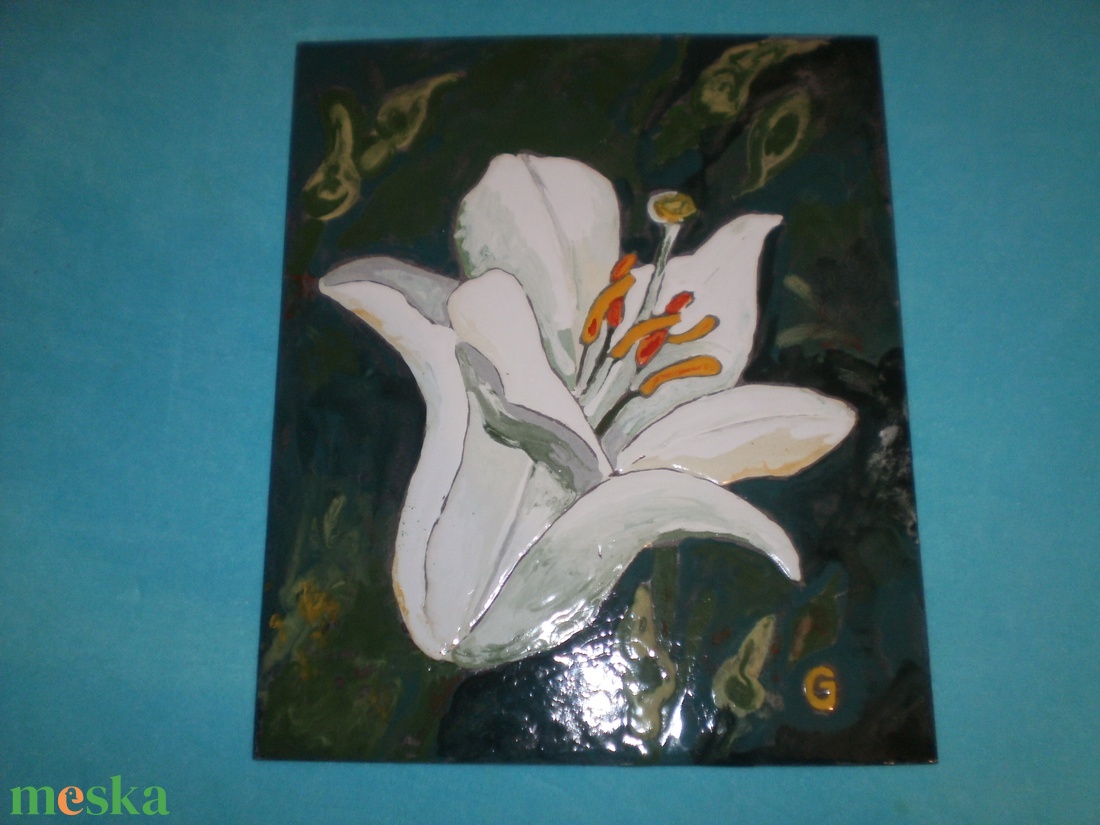 Tűzzománckép. Cím: Liliom, méret: 24 cmX 20 cm.  (nagy méret) - művészet - festmény - tűzzománc - Meska.hu