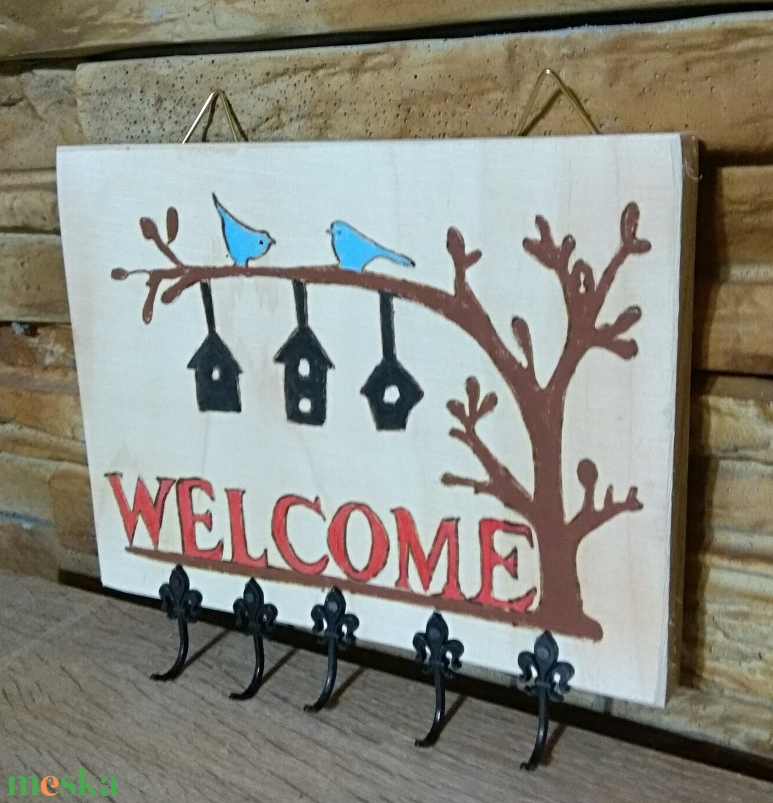Welcome madárkás kulcstartó - otthon & életmód - dekoráció - fali és függő dekoráció - fali kulcstartó - Meska.hu Welcome madárkás kulcstartó - otthon & életmód - dekoráció - fali és függő dekoráció - fali kulcstartó - Meska.hu