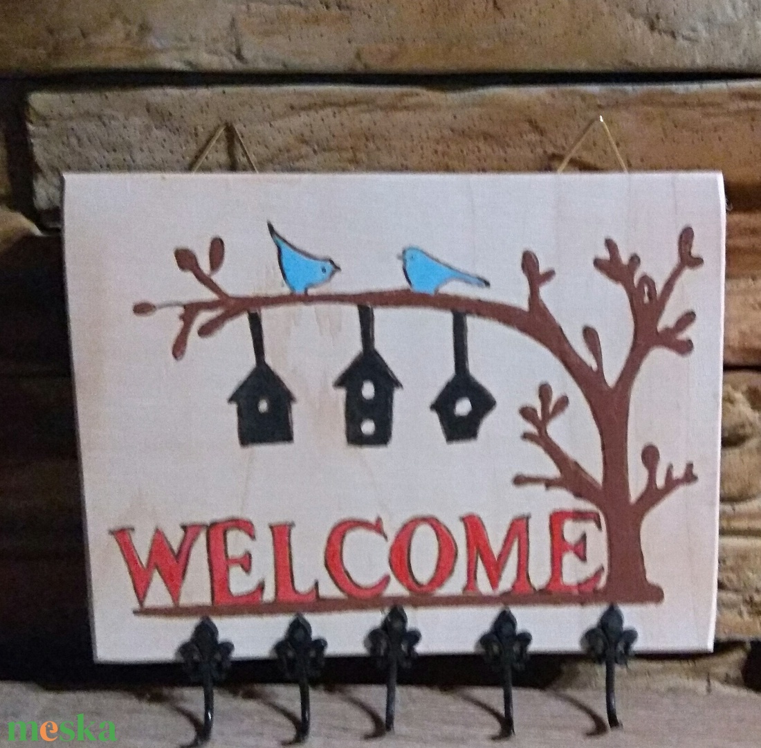 Welcome madárkás kulcstartó - otthon & életmód - dekoráció - fali és függő dekoráció - fali kulcstartó - Meska.hu Welcome madárkás kulcstartó - otthon & életmód - dekoráció - fali és függő dekoráció - fali kulcstartó - Meska.hu