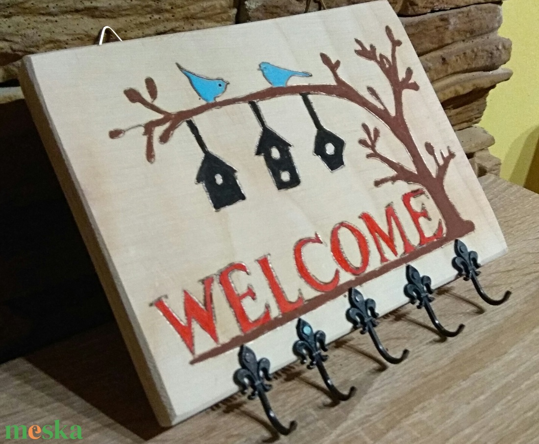 Welcome madárkás kulcstartó - otthon & életmód - dekoráció - fali és függő dekoráció - fali kulcstartó - Meska.hu Welcome madárkás kulcstartó - otthon & életmód - dekoráció - fali és függő dekoráció - fali kulcstartó - Meska.hu