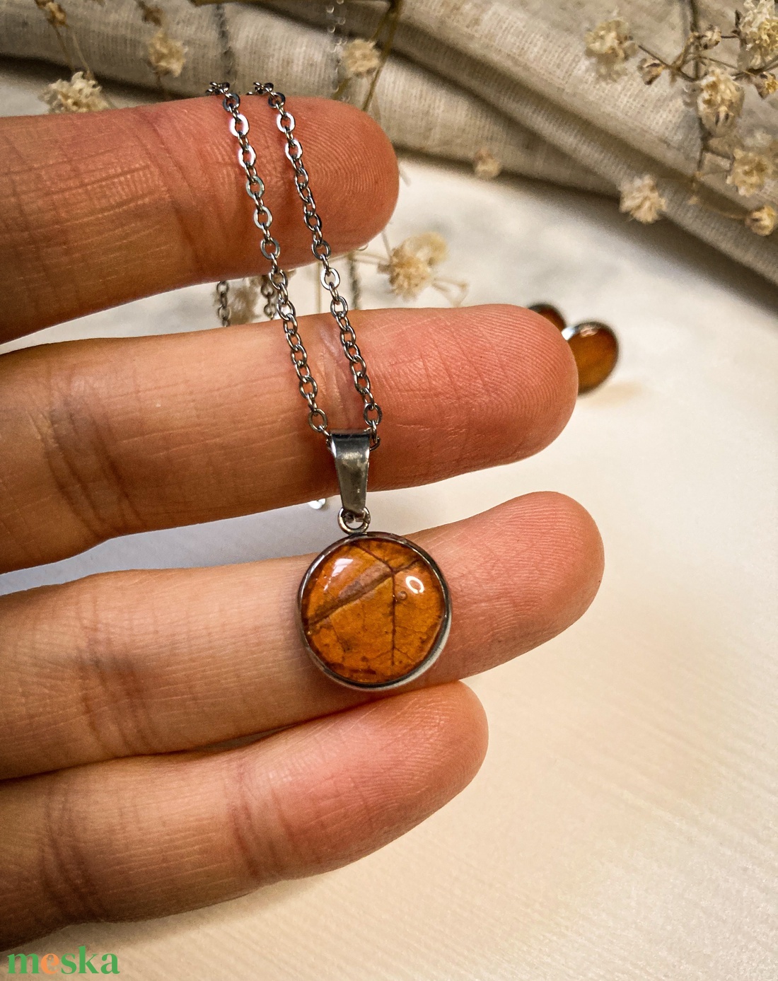 Medálos nyaklánc fülbevalóval - Őszi leveles ékszerszett - ékszer - ékszerszett - Meska.hu