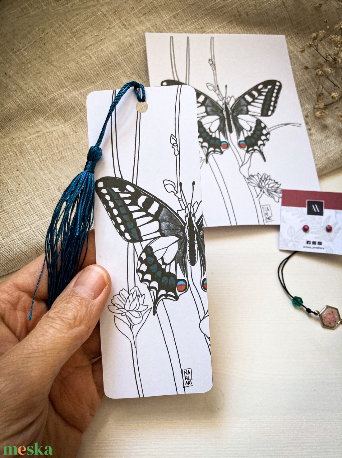 Pillangós szett - Zsinórkarkötő, fülbevaló, könyvjelző - ékszer - ékszerszett - Meska.hu