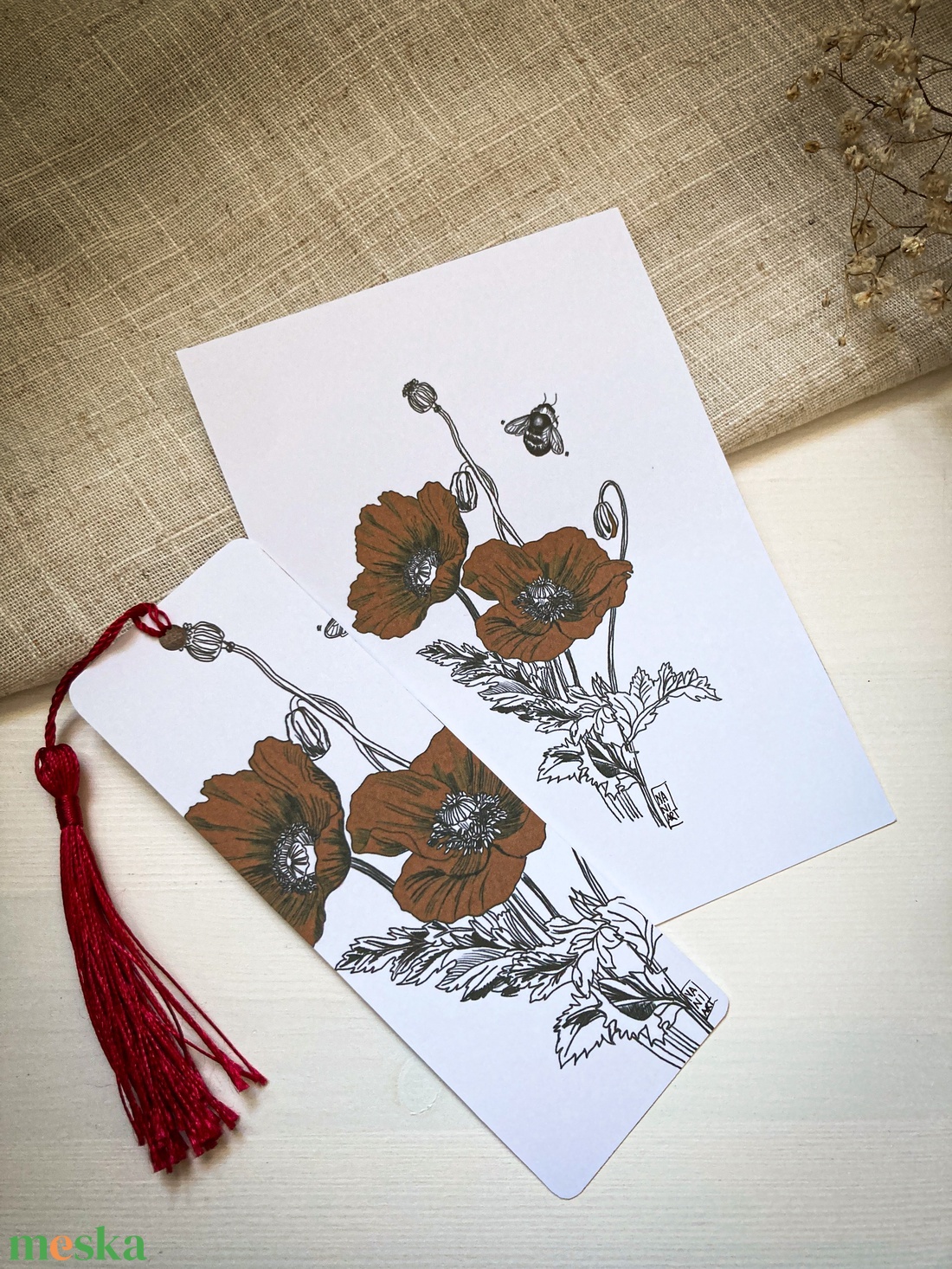 Pipacsos szett - Zsinórkarkötő, fülbevaló, könyvjelző - ékszer - ékszerszett - Meska.hu