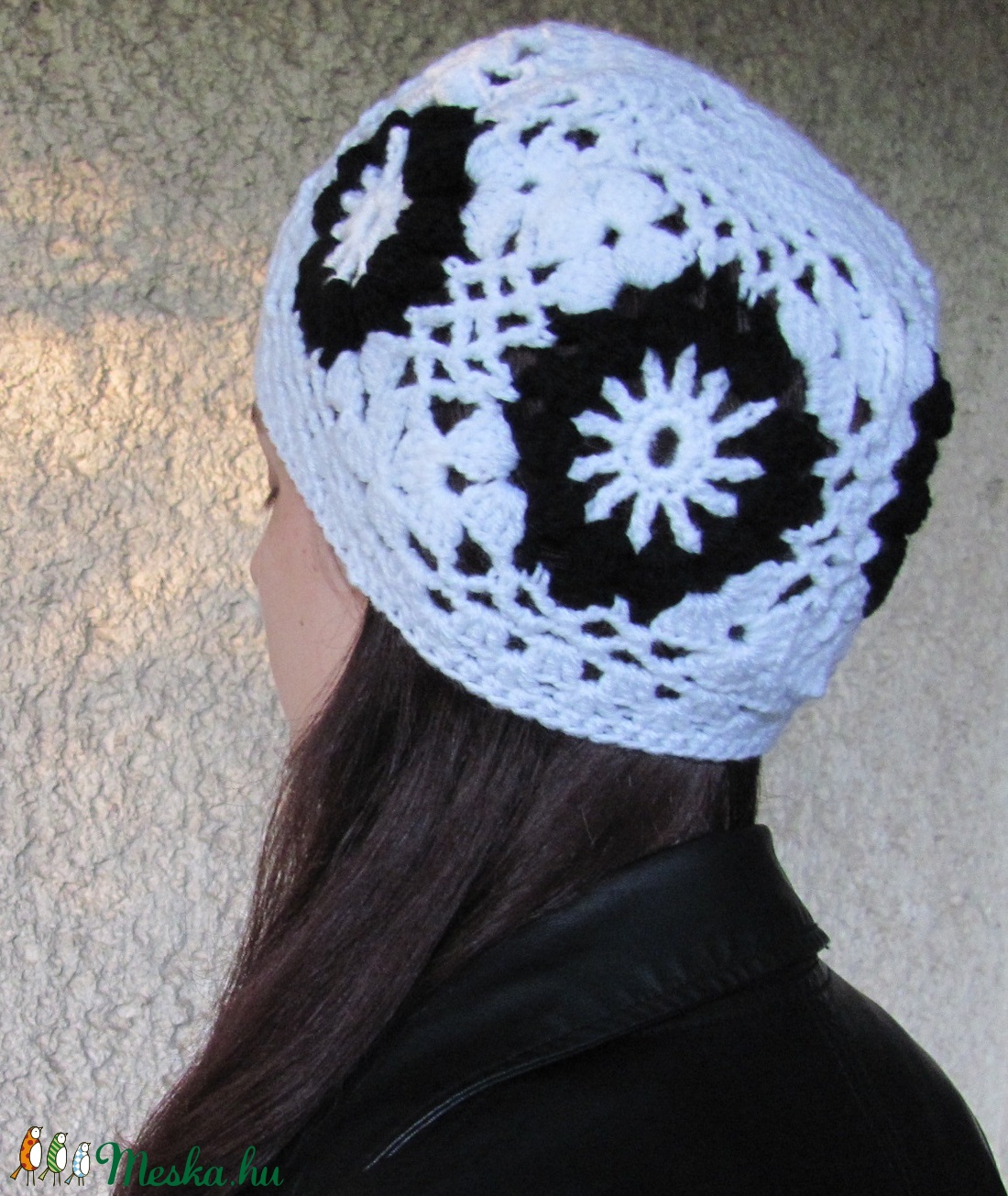 Fehér-fekete horgolt patchwork sapka - - Meska.hu Fehér-fekete horgolt patchwork sapka - - Meska.hu