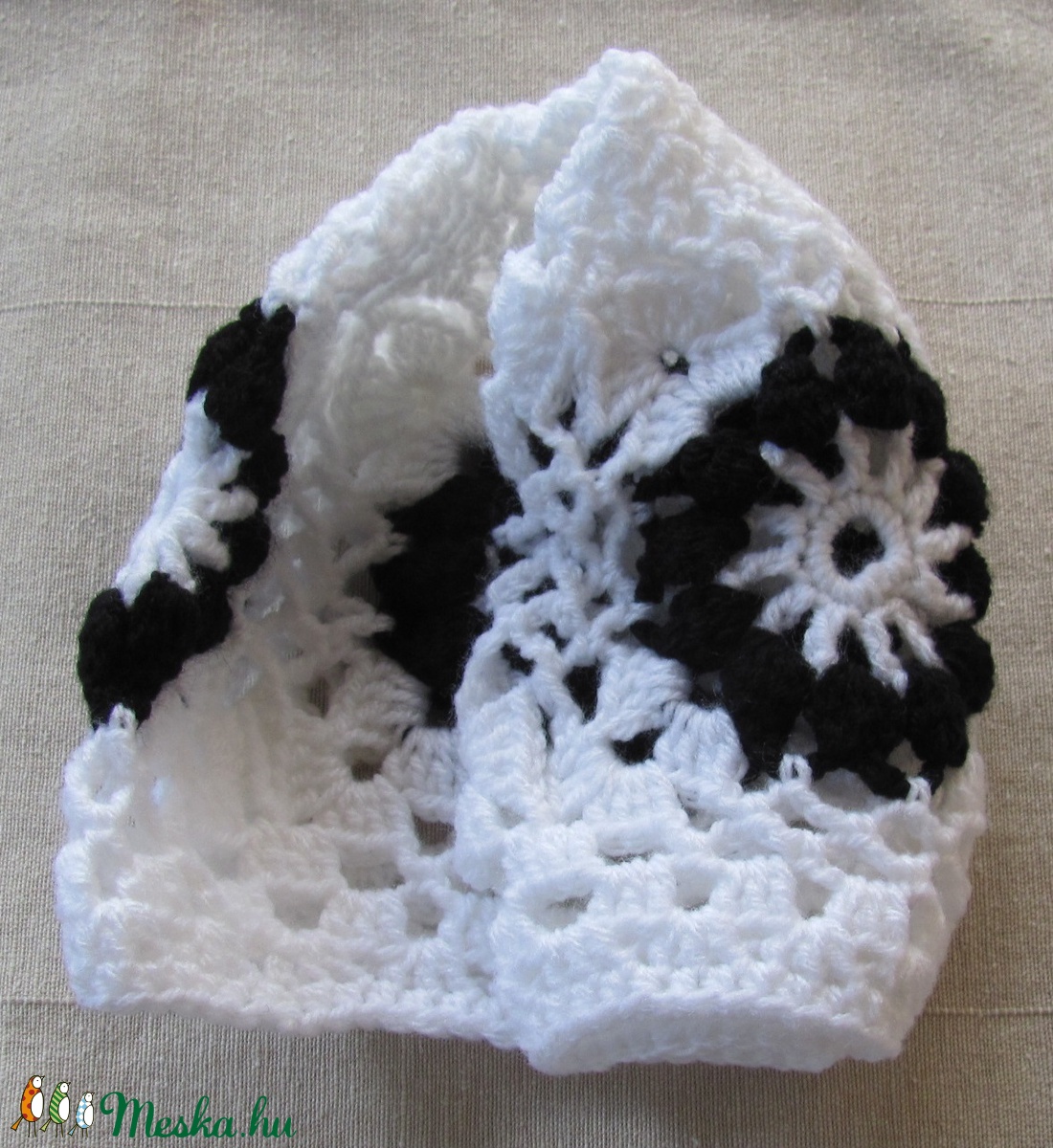 Fehér-fekete horgolt patchwork sapka - - Meska.hu Fehér-fekete horgolt patchwork sapka - - Meska.hu