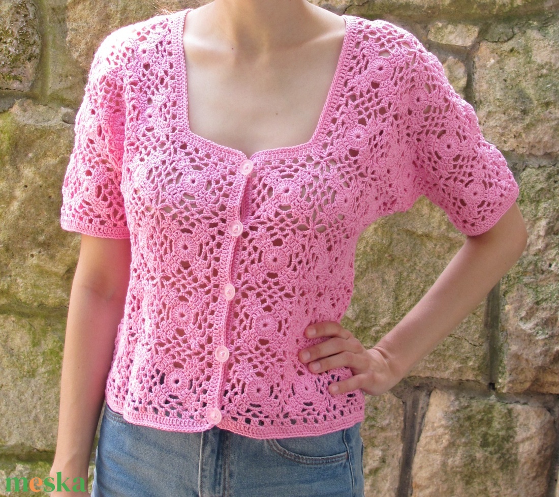 Rózsaszín horgolt patchwork kardigán - ruha & divat - női ruha - kardigánok - Meska.hu Rózsaszín horgolt patchwork kardigán - ruha & divat - női ruha - kardigánok - Meska.hu