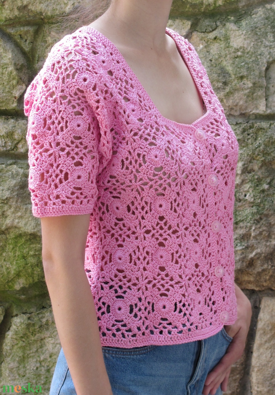 Rózsaszín horgolt patchwork kardigán - ruha & divat - női ruha - kardigánok - Meska.hu Rózsaszín horgolt patchwork kardigán - ruha & divat - női ruha - kardigánok - Meska.hu