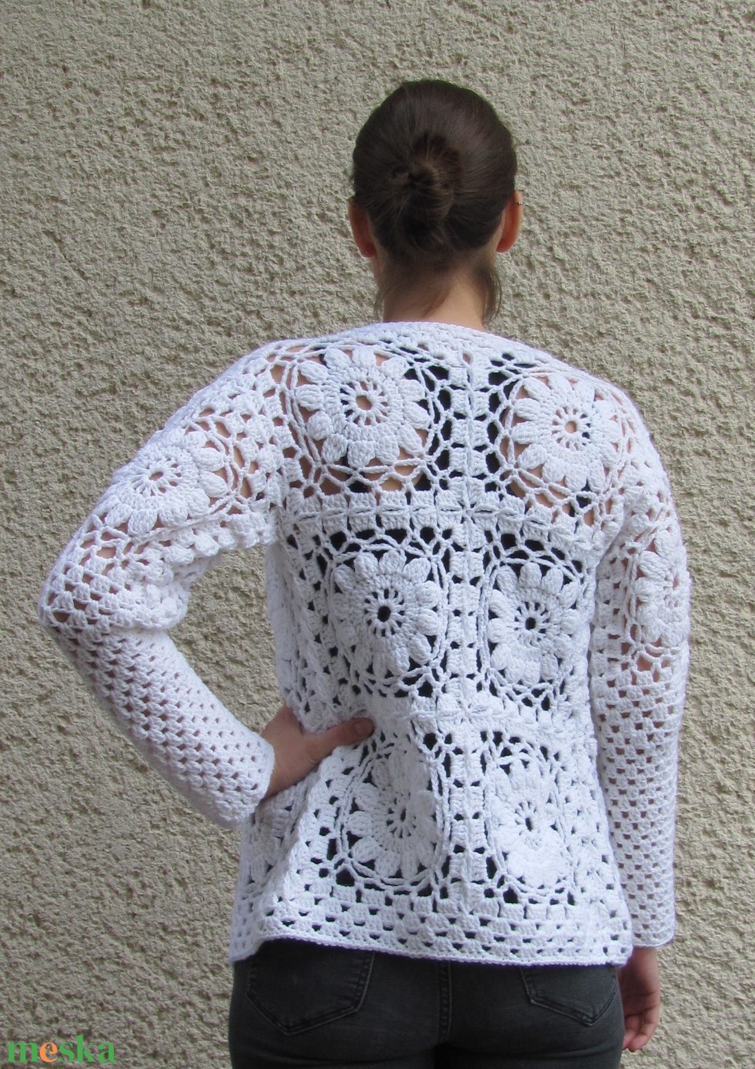 Horgolt kockás kabátka fehér, patchwork stílusban -  - Meska.hu