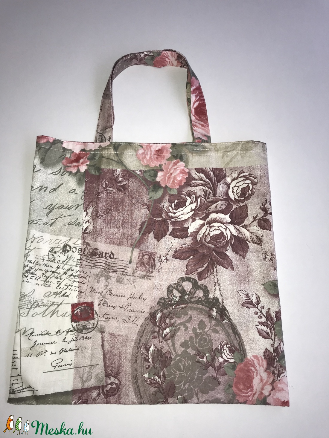 Virágos ,feliratos anyagból készült bevásárlószatyor -  - Meska.hu