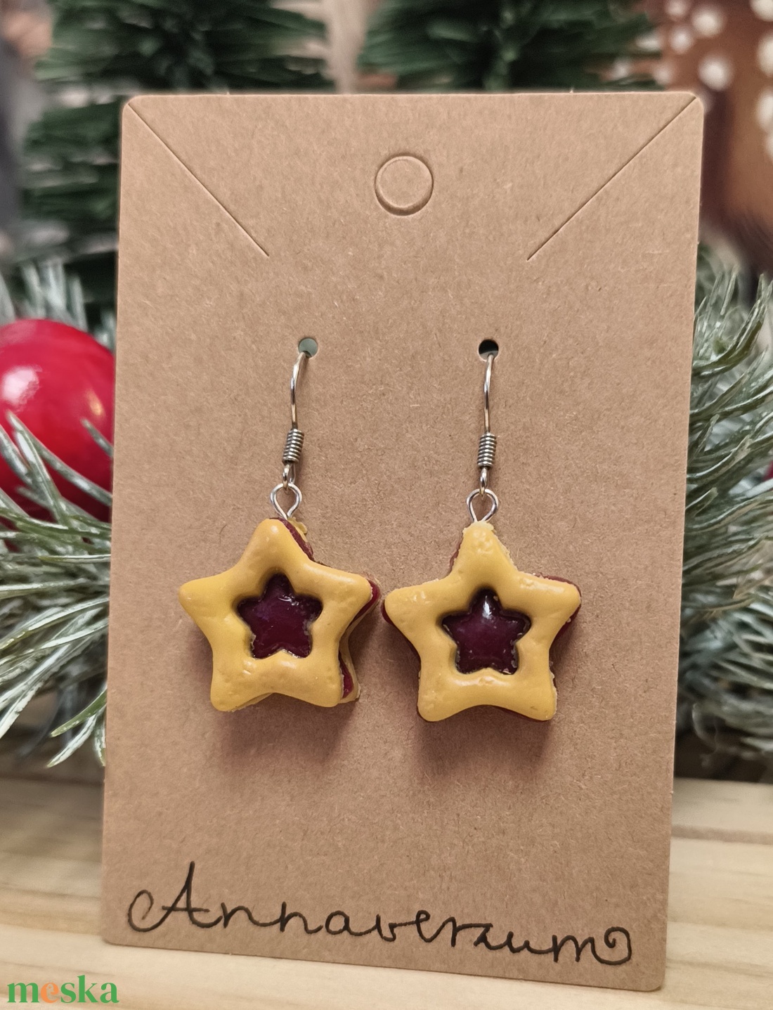 Linzer ünnepi süthetőgyurma ékszer - ékszer - fülbevaló - lógó fülbevaló - Meska.hu