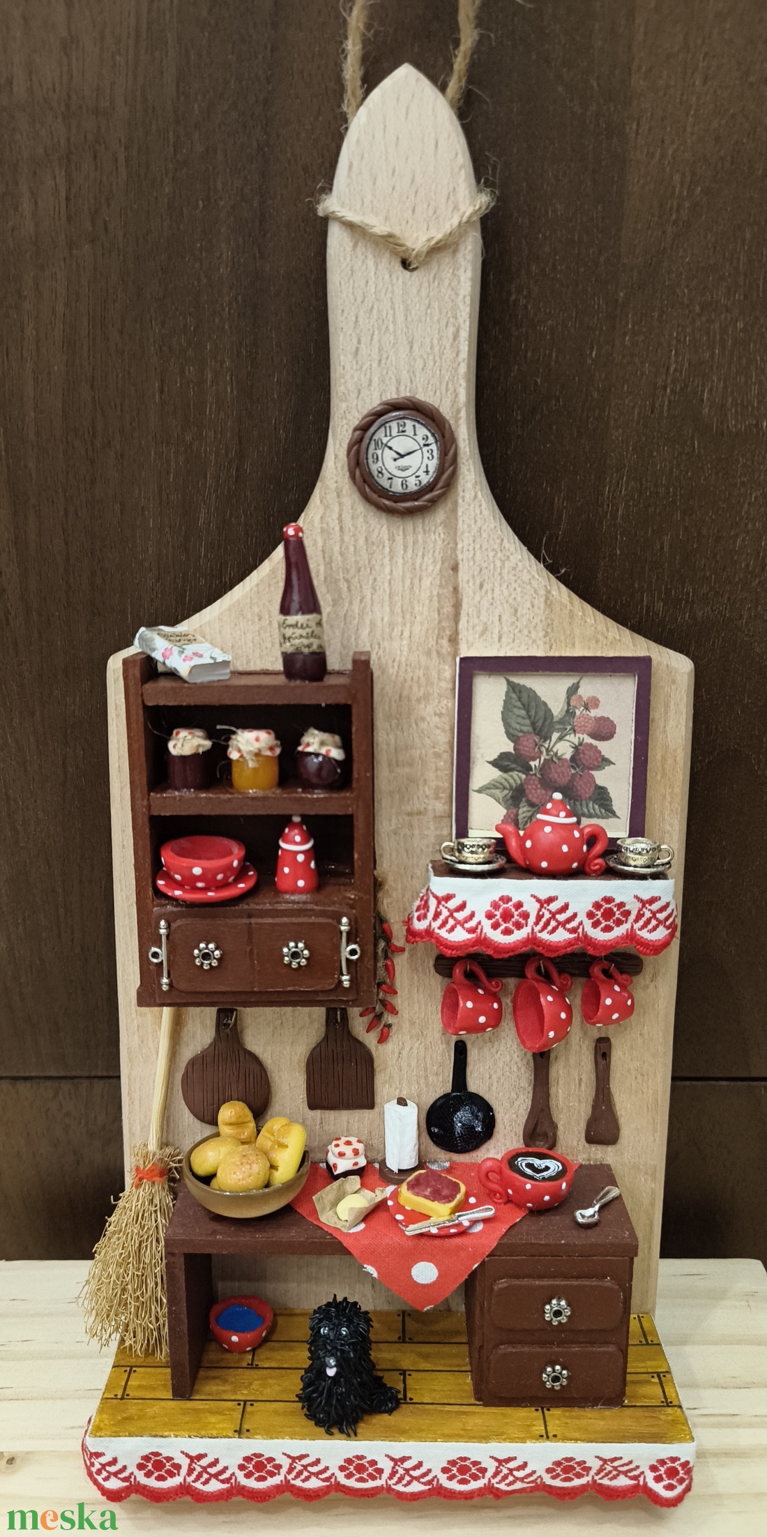 Reggeli a pöttyös konyhában fali dekor, piros pöttyös bögrékkel - otthon & életmód - dekoráció - fali és függő dekoráció - függődísz - Meska.hu