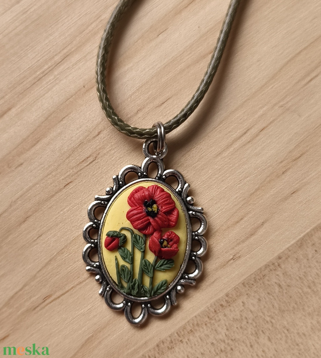 Pipacsos, virágos medál  - ékszer - nyaklánc - medálos nyaklánc - Meska.hu