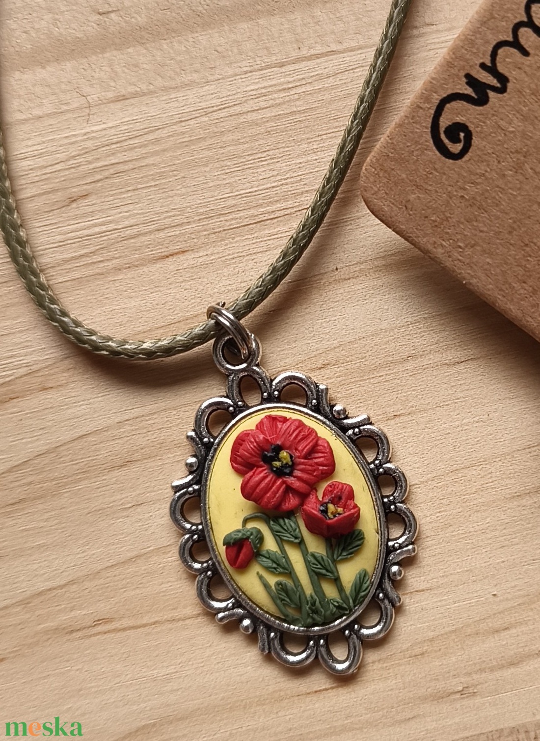 Pipacsos, virágos medál  - ékszer - nyaklánc - medálos nyaklánc - Meska.hu