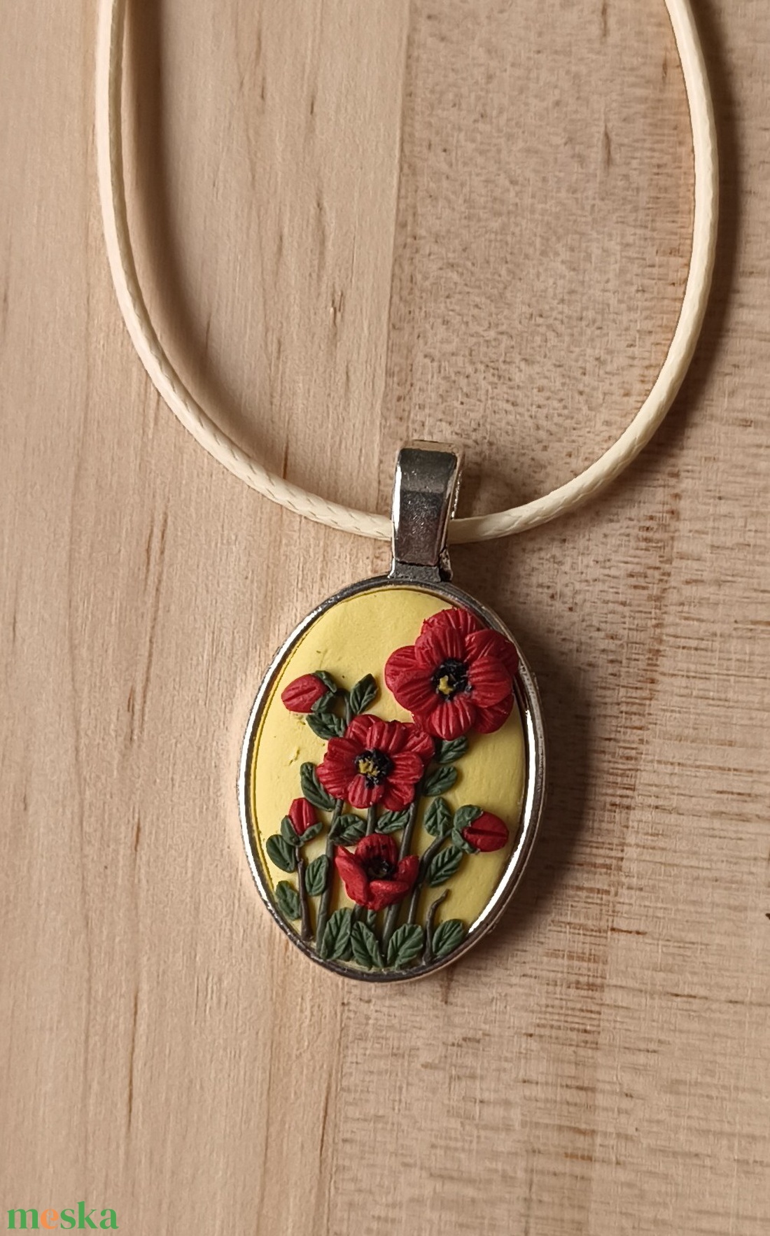 Pipacsos, virágos medál  - ékszer - nyaklánc - medálos nyaklánc - Meska.hu