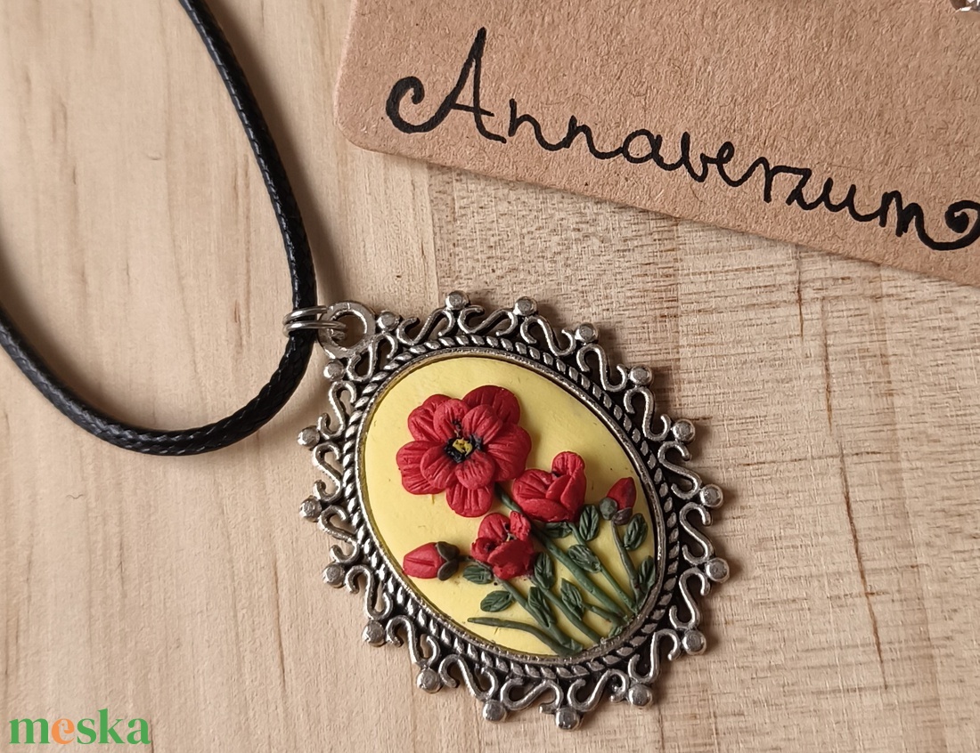 Pipacsos, virágos ékszer szett  - ékszer - nyaklánc - medálos nyaklánc - Meska.hu