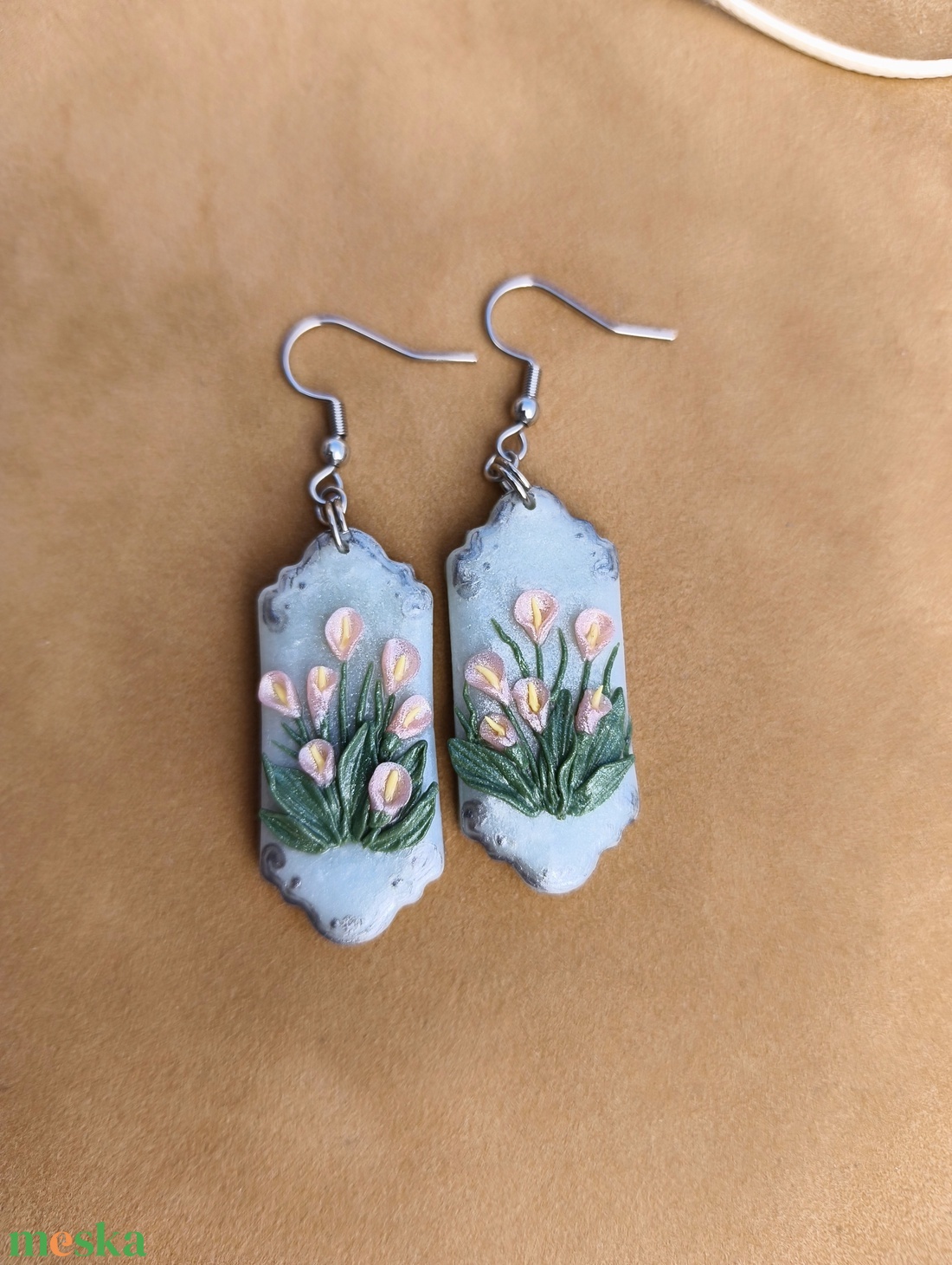 Kála mintás polymer alapú kézzel készült, egyedi ékszer, tavaszra, nyárra - ékszer - fülbevaló - lógó fülbevaló - Meska.hu