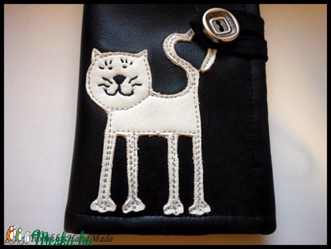 Cicás kártyatartó, irattartó, pénztárca - fekete, textilbőr -  - Meska.hu