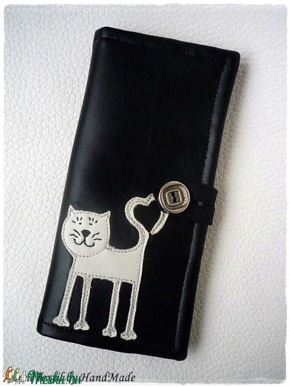 Cicás kártyatartó, irattartó, pénztárca - fekete, textilbőr -  - Meska.hu