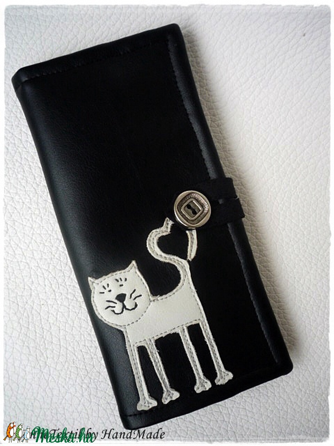 Cicás kártyatartó, irattartó, pénztárca - fekete, textilbőr -  - Meska.hu