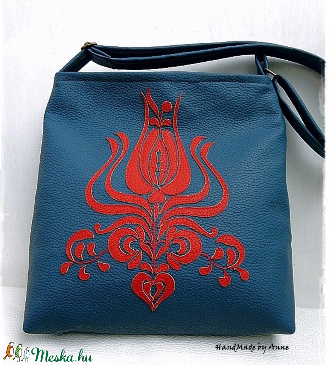 Szűrmintás, tulipános textilbőr oldaltáska, válltáska, tarisznya -  - Meska.hu