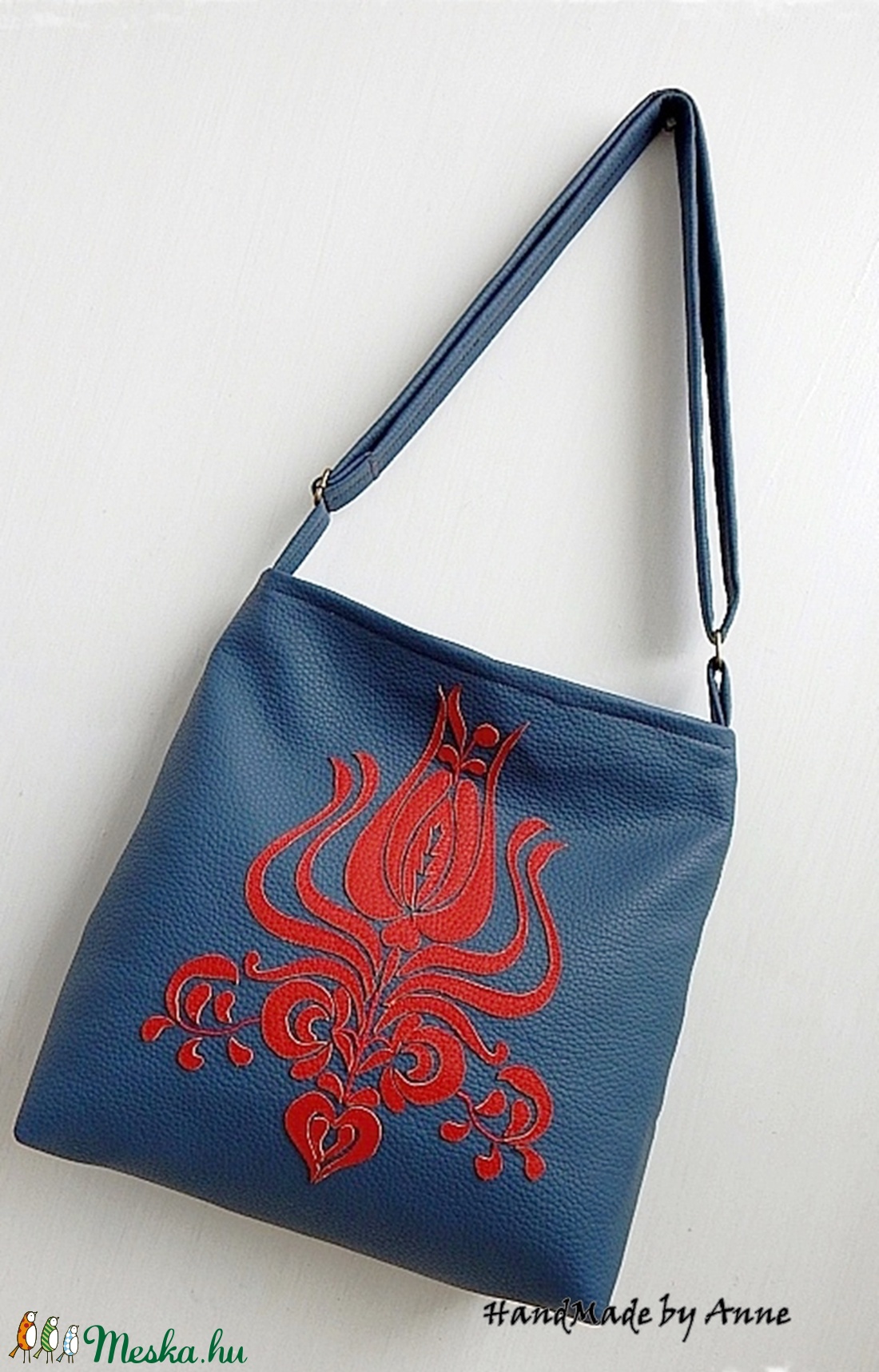 Szűrmintás, tulipános textilbőr oldaltáska, válltáska, tarisznya -  - Meska.hu