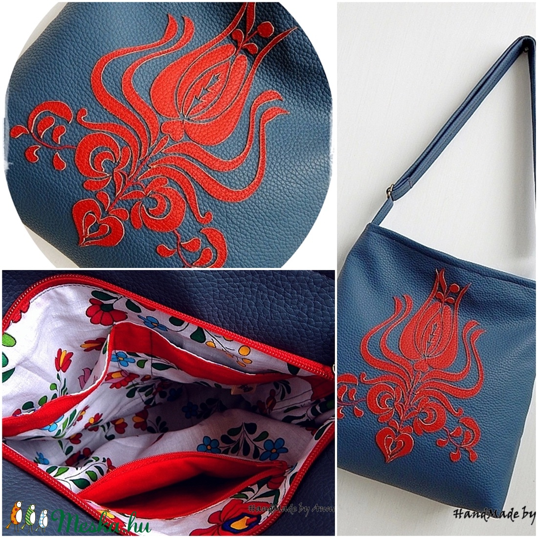 Szűrmintás, tulipános textilbőr oldaltáska, válltáska, tarisznya -  - Meska.hu