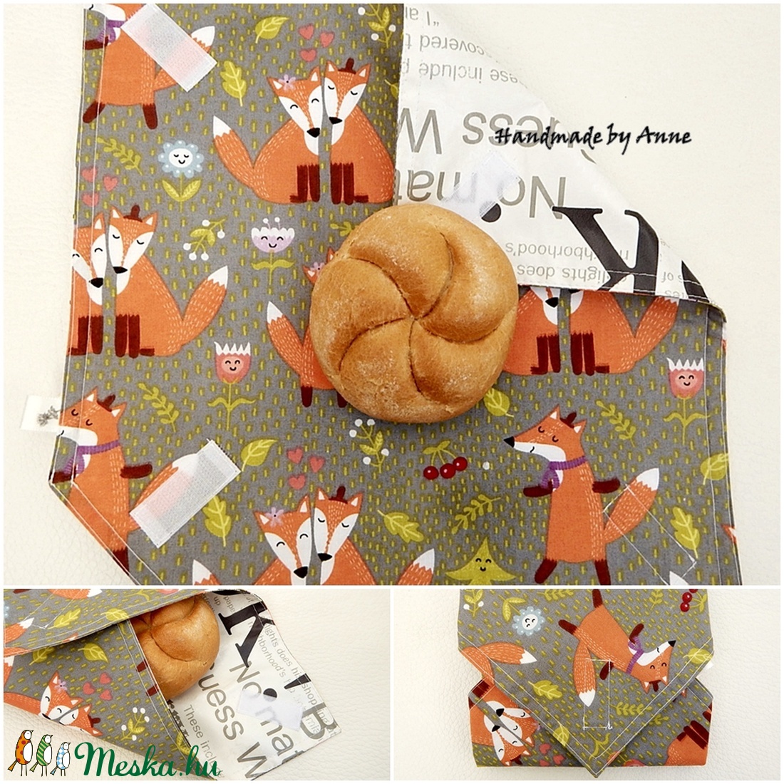 Wrap bag - vízhatlan szalvéta - szürke szerelmes rókák - - Meska.hu Wrap bag - vízhatlan szalvéta - szürke szerelmes rókák - - Meska.hu