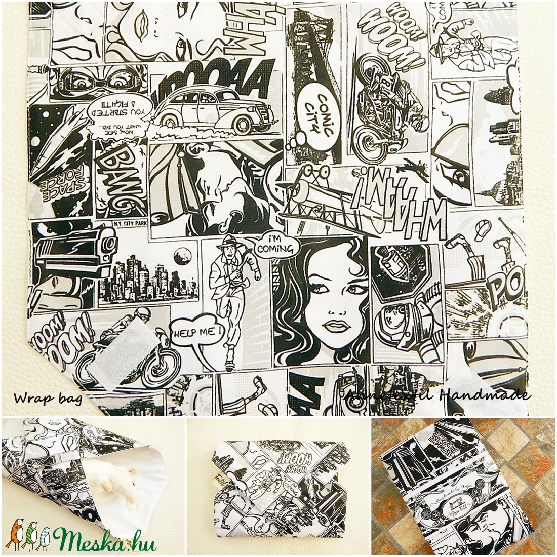 Wrap bag - képregény újraszalvéta - otthon & életmód - konyhafelszerelés, tálalás - Meska.hu Wrap bag - képregény újraszalvéta - otthon & életmód - konyhafelszerelés, tálalás - Meska.hu
