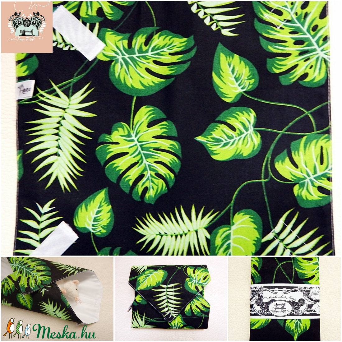 Újraszalvéta, vízhatlan textil szalvéta fekete pálmaleveles - otthon & életmód - konyhafelszerelés, tálalás - Meska.hu Újraszalvéta, vízhatlan textil szalvéta fekete pálmaleveles - otthon & életmód - konyhafelszerelés, tálalás - Meska.hu