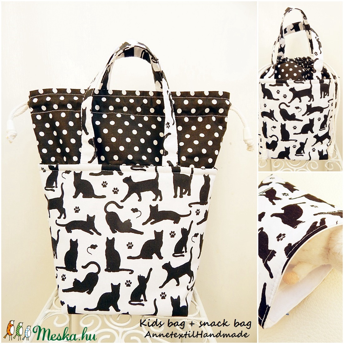 Kids bag - fekete macskák uzsonnás táska szett - táska & tok - uzsonna- & ebéd tartó - Meska.hu Kids bag - fekete macskák uzsonnás táska szett - táska & tok - uzsonna- & ebéd tartó - Meska.hu