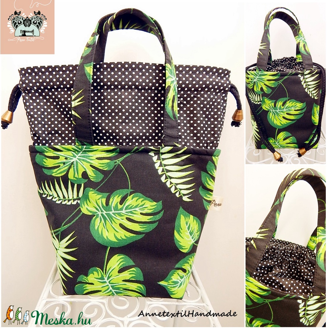 Vízhatlan uzsonnás táska - Kids bag - fekete pálmalevelek - táska & tok - uzsonna- & ebéd tartó - Meska.hu Vízhatlan uzsonnás táska - Kids bag - fekete pálmalevelek - táska & tok - uzsonna- & ebéd tartó - Meska.hu