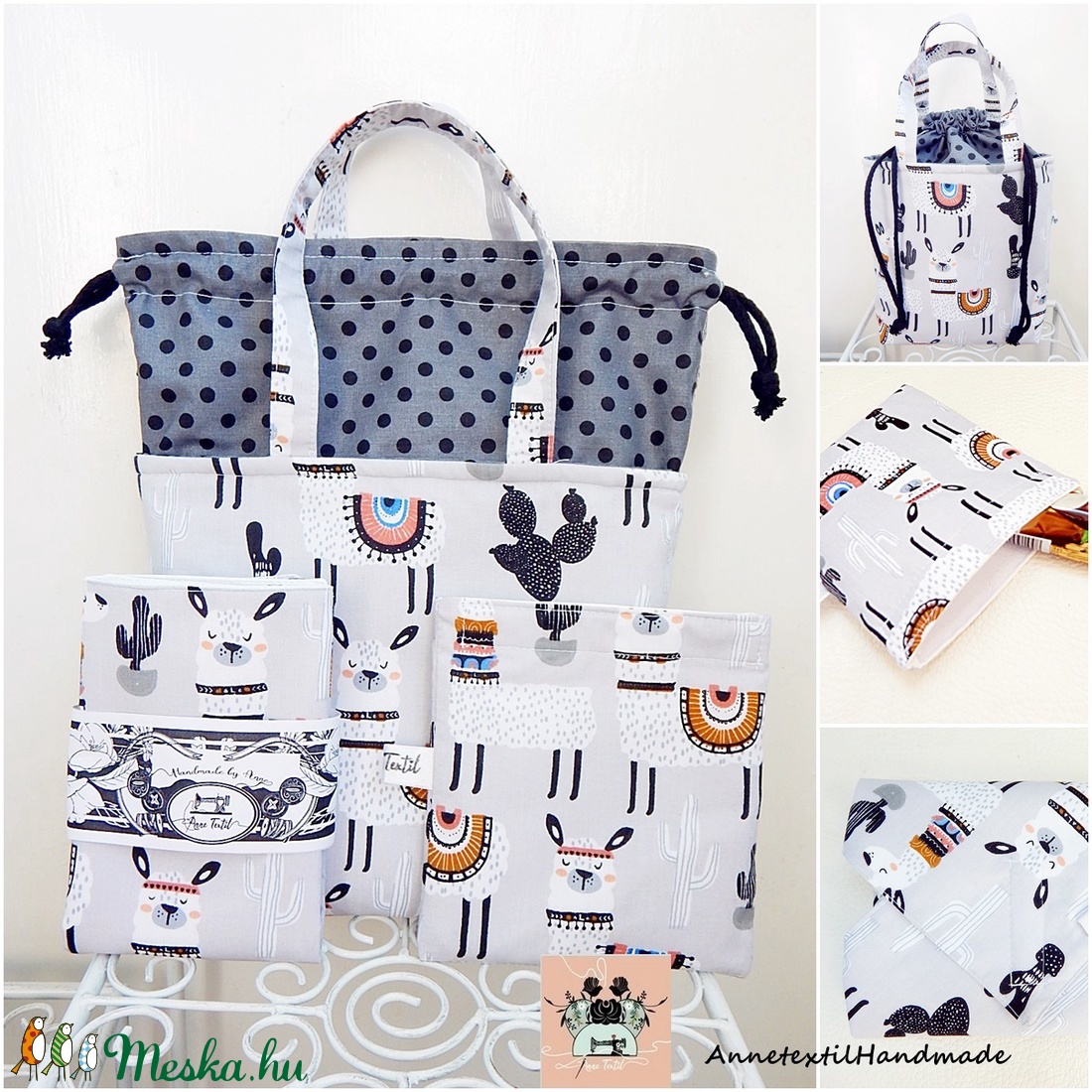 Vízhatlan uzsonnás táska szett - Kids bag set - alpakás, lámás  - ebéd tasak, doboz - ebéd tasak, doboz - Meska.hu