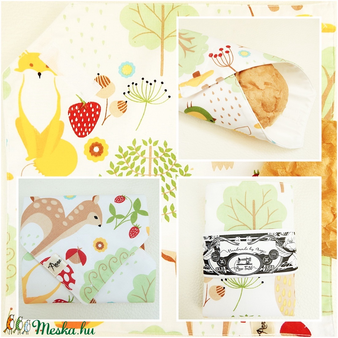 Újraszalvéta, vízhatlan textil szalvéta erdei rókás - táska & tok - uzsonna- & ebéd tartó - szendvics csomagoló - Meska.hu