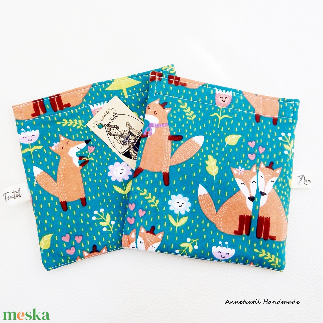 Tépőzáras uzsonnás tasak. türkiz alapon szerelmes rókás snack bag zero waste csomagolás - táska & tok - uzsonna- & ebéd tartó - ebéd tasak, doboz - Meska.hu