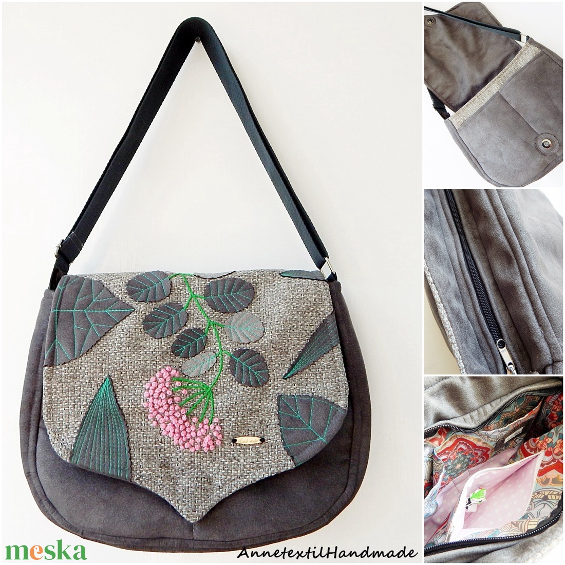 Nyeregfedeles tarisznya, válltáska tavaszi virágos - táska & tok - kézitáska & válltáska - vállon átvethető táska - Meska.hu