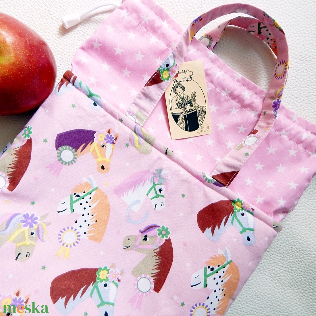 Uzsonnás táska lovacskák mintás, Kids zero waste csomagolás - táska & tok - uzsonna- & ebéd tartó - ebéd tasak, doboz - Meska.hu