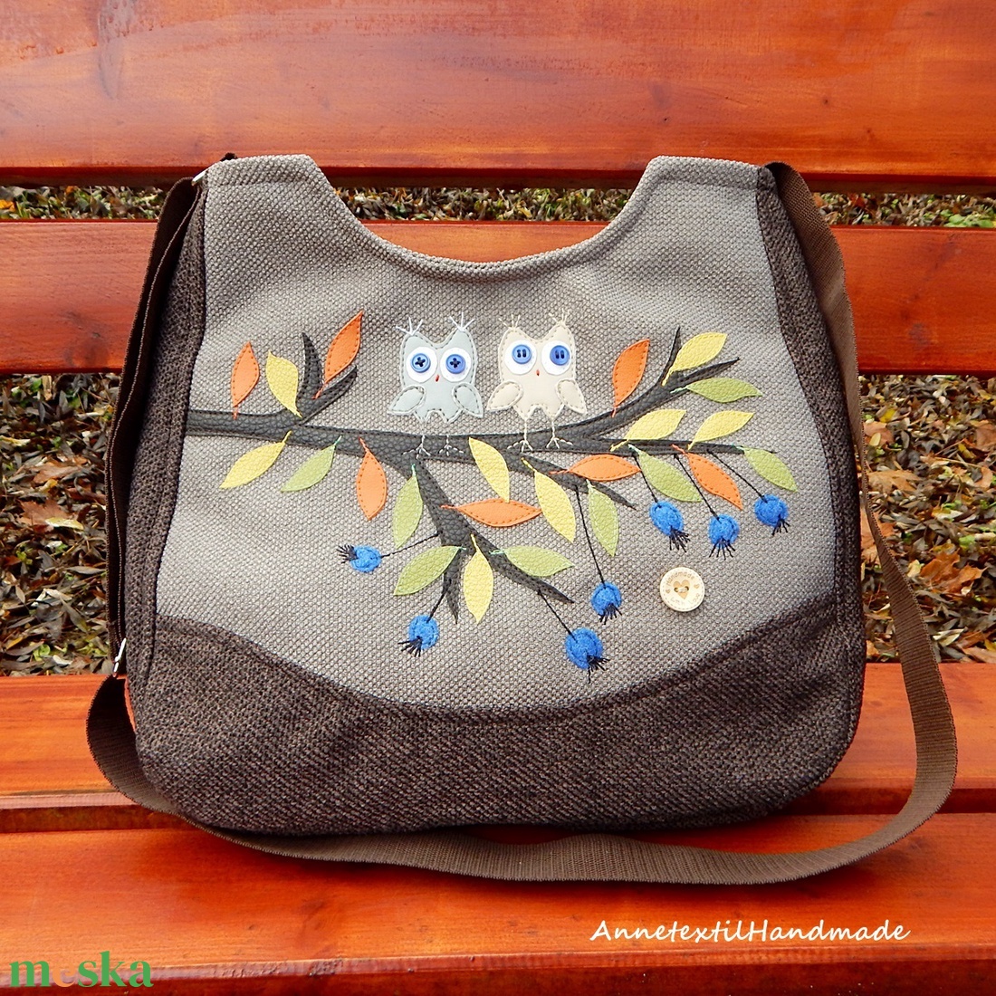 Univerzális női pakolós válltáska őszi leveles, áfonyás, baglyos - táska & tok - kézitáska & válltáska - nagy pakolós táska - Meska.hu