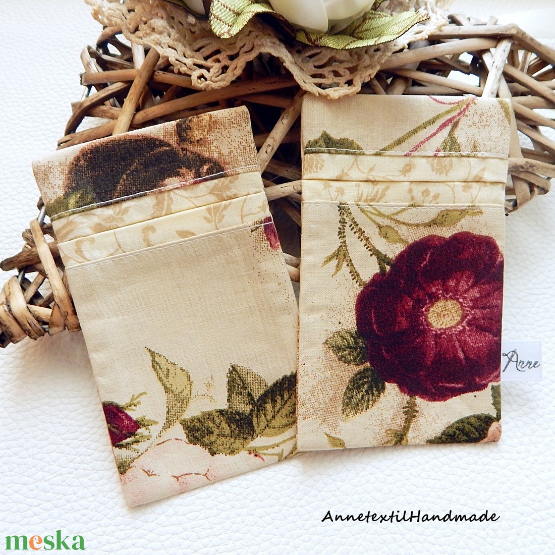 Rózsa mintás, vintage pamut textil bélelt papírzsebkendőtartó szettben annetextil - táska & tok - pénztárca & más tok - zsebkendőtartó tok - Meska.hu