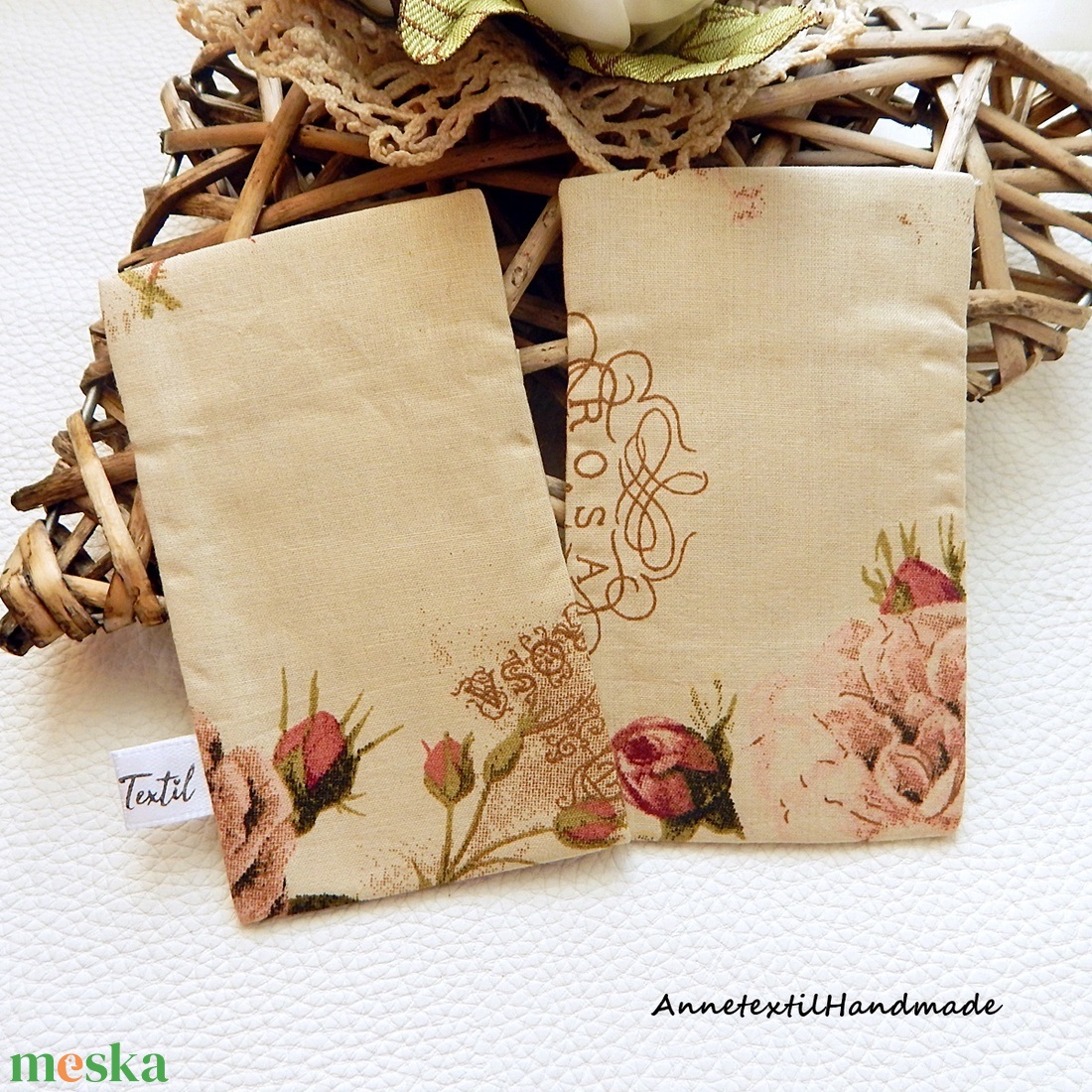 Rózsa mintás, vintage pamut textil bélelt papírzsebkendőtartó szettben annetextil - táska & tok - pénztárca & más tok - zsebkendőtartó tok - Meska.hu